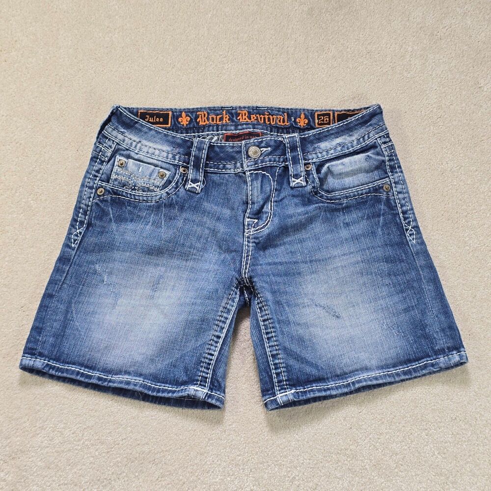 Rock Revival Shorts Women's 26 Julee Fleur De Lis Embellished Denim